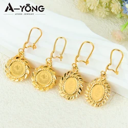 Turkish Coins Dangle Earrings 21k Gold Plated Dubai Fashion Copper Drop Earring Arabic Islamic Women Bridal Jewelry Gifts
