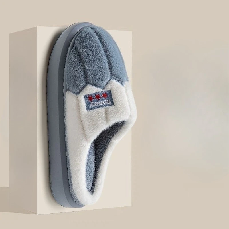 Winter Warm Plush Cotton Slippers Men Women Non-slip Thick Sole Fuzzy Indoor Home Couple Fluffy House Slippers
