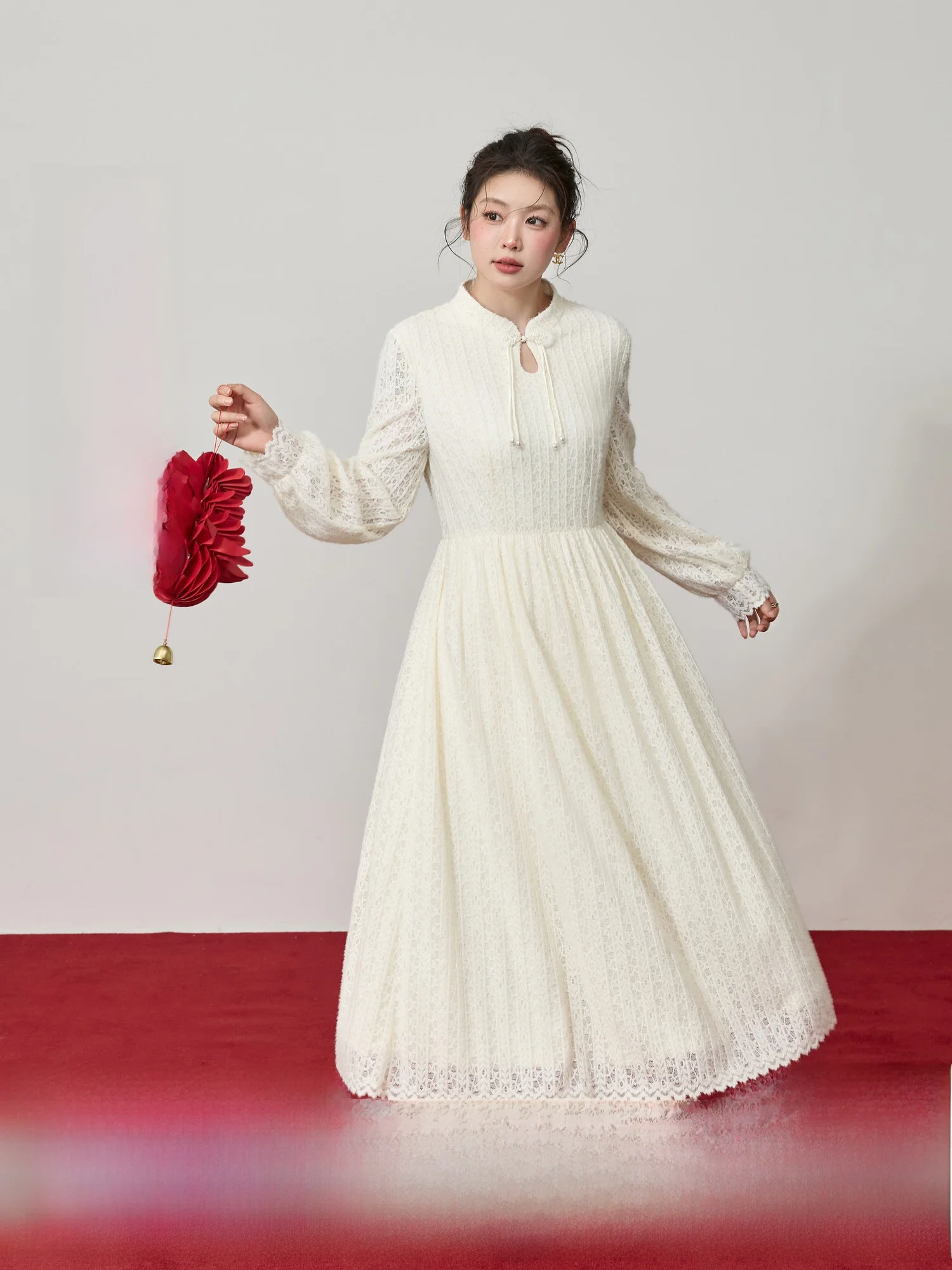 

Blue Language Large Size Ele New Chinese Sle Lace Underdr Long Dr Winter Thi Warm Inner Wear Midi Dr