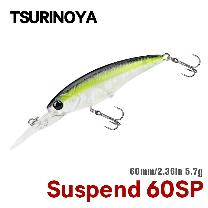 TSURINOYA Max 3.7m Suspend Minnow Explorers 60SP 5.7g Artificial SHAD Fishing Lure Pike Bass Chub High Response Action Hard Bait