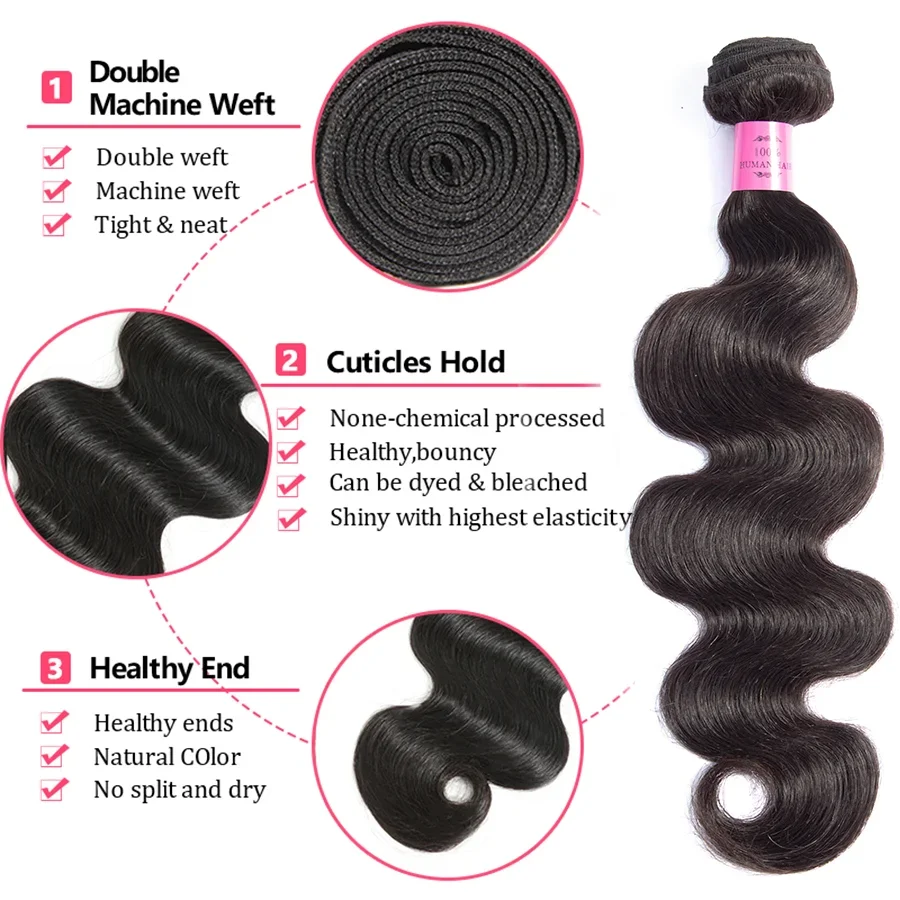 Body Wave บราซิลผมสาน Bundle 26 นิ้ว "1 3 4 Bundles Virgin Remy Human Hair Bundles ดิบผมส่วนขยาย Tissage