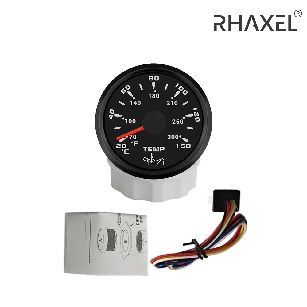 RHAXEL 52mm (2'') Öltemperaturanzeige 20-150 ℃   mit 7 Farben Hintergrundbeleuchtung 12V 24V für Auto ATV Boot Motorrad