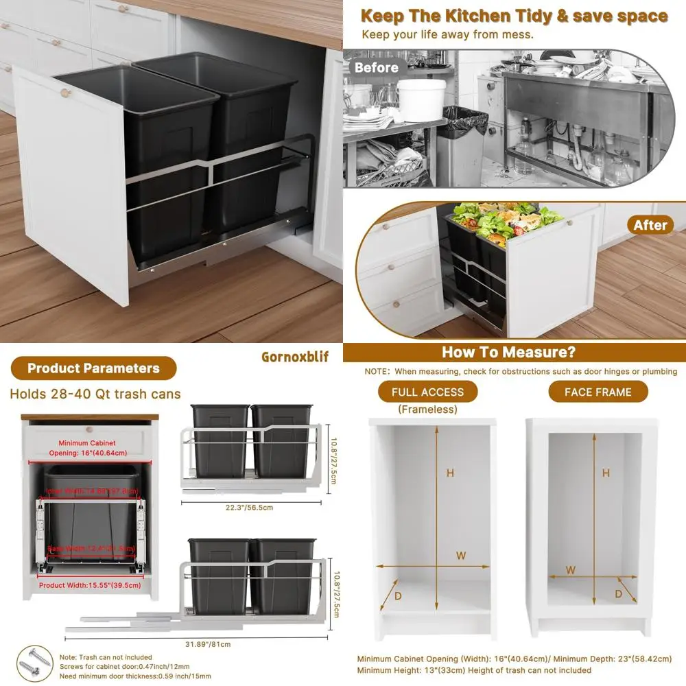

Heavy-Duty Kitchen Trash Can with Soft-Close Slides, Dual Pull-Out Under Cabinet Garbage Can Kit for Efficient Waste Management