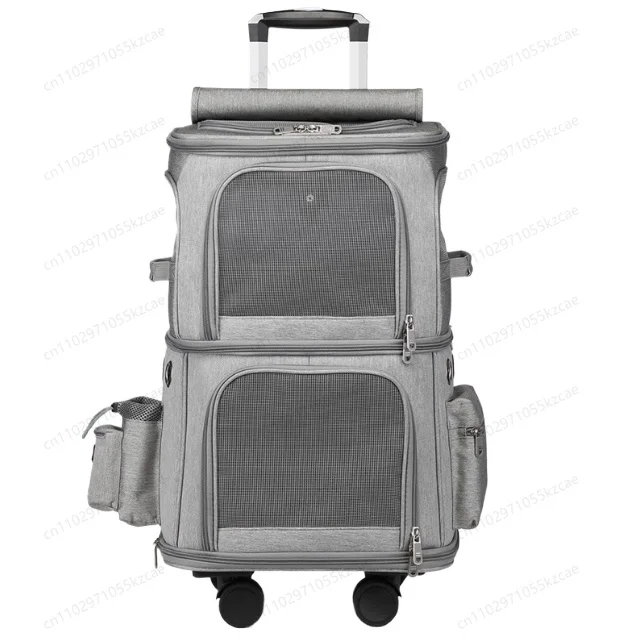 

Double-Compartment Pet Carrier Backpack with Wheels for Small Cats and Dogs Pet Rolling Carrier for 2 Cats Travel
