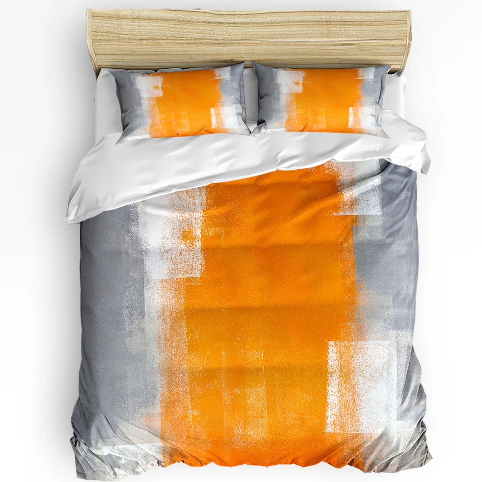 Orange Gray Abstract Oil Painting Texture Duvet Cover with Pillow Case 3pcs Bedding Set Quilt Cover Double Bed Home Textile