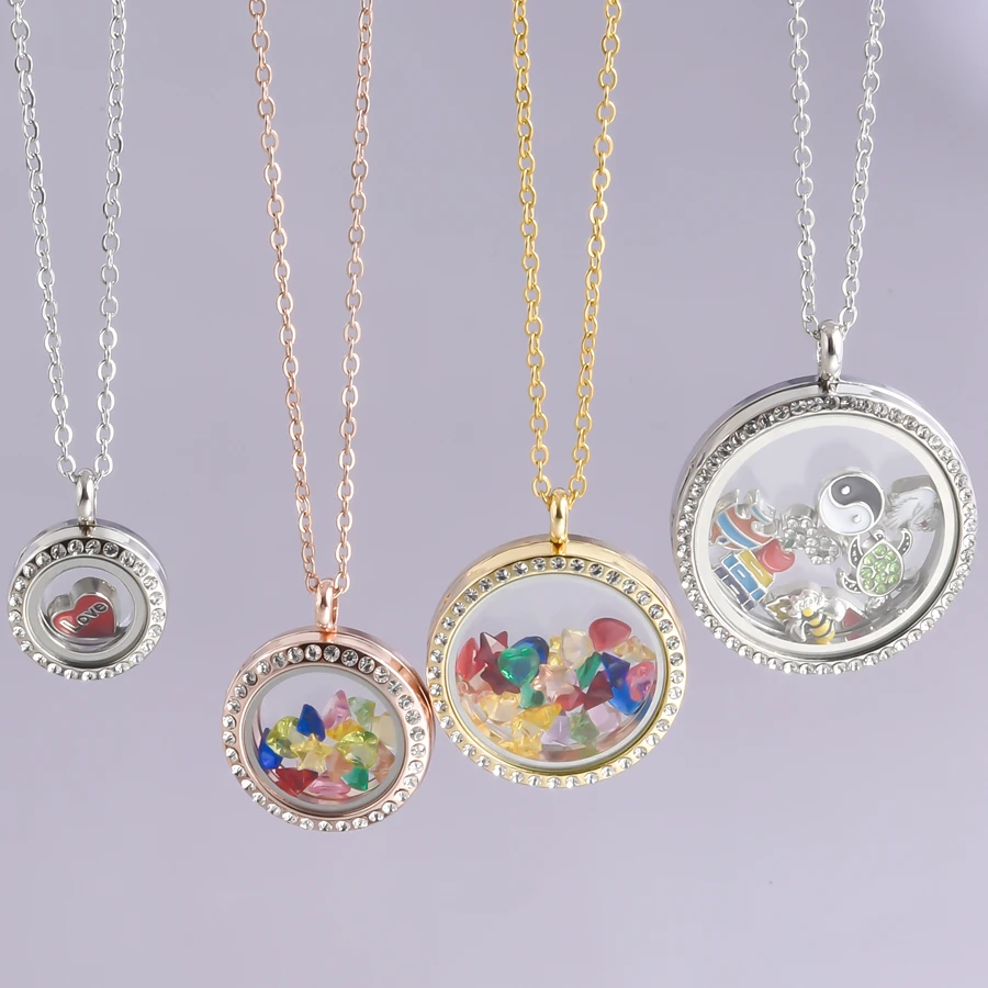 合金ラウンド光沢のあるラインストーンガラスマグネットロケット - Men Accessories Locket のレビューと価格