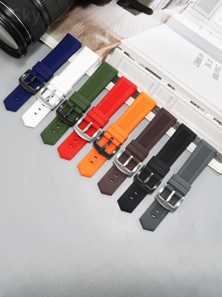 Waterproof Silicone Needle Buckle 22mm Watchband for TAG Heuer Longines Citizen Mido Seiko Breitling Orange Rubber Watch Strap view 5