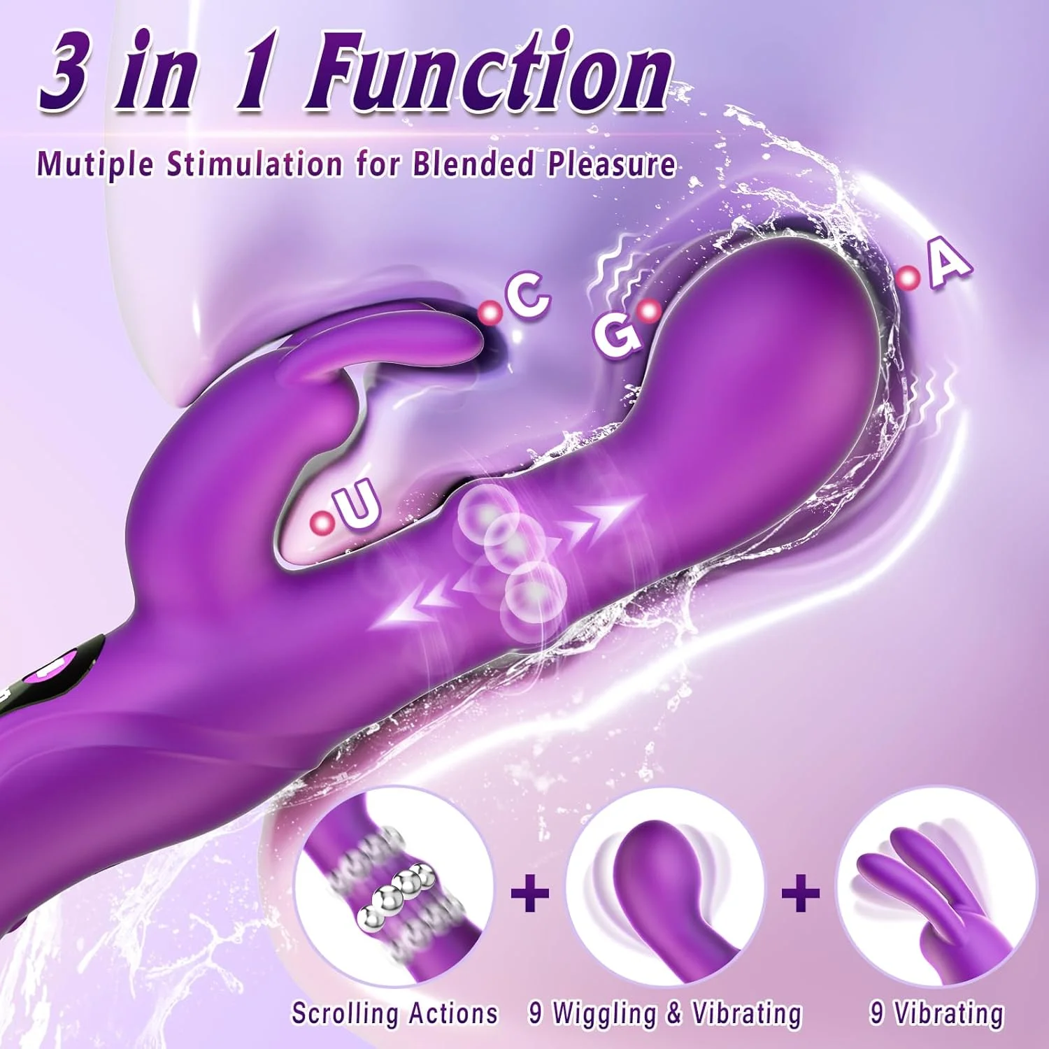 3 in 1 Rabbit Thrusting Swing Vibrator for Women Wiggling Rotating Beads G Spot Clitoris Stimulator Sex Toys Female Masturbator