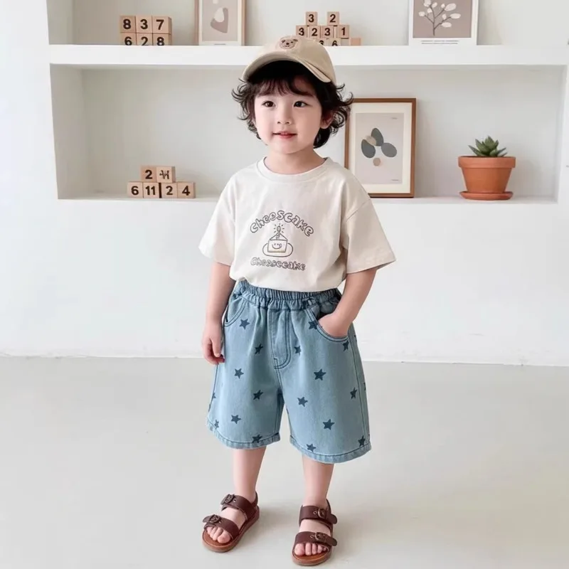 UNITIM Summer Kids Boys Shorts Cartoon Embroidery Children Boys Denim Shorts Loose Casual Star Print 2-10Yrs Baby Boys Shorts
