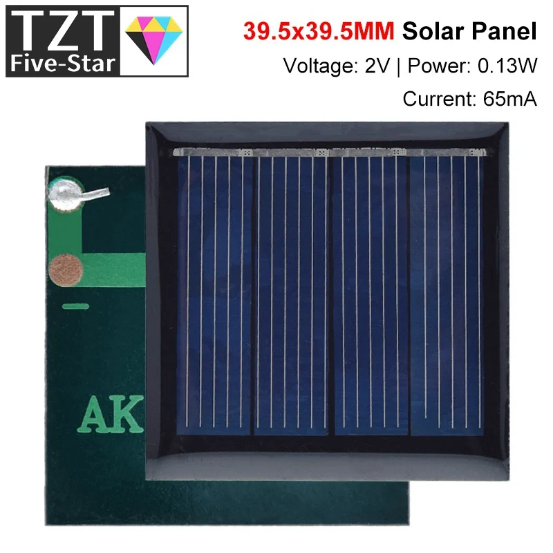 TZT 2V 60mA 0.13W Solar Panel Epoxy Polycrystalline DIY Toy Solar Light Battery Power Charge Module 39.5*39.5MM Mini Solar Cell