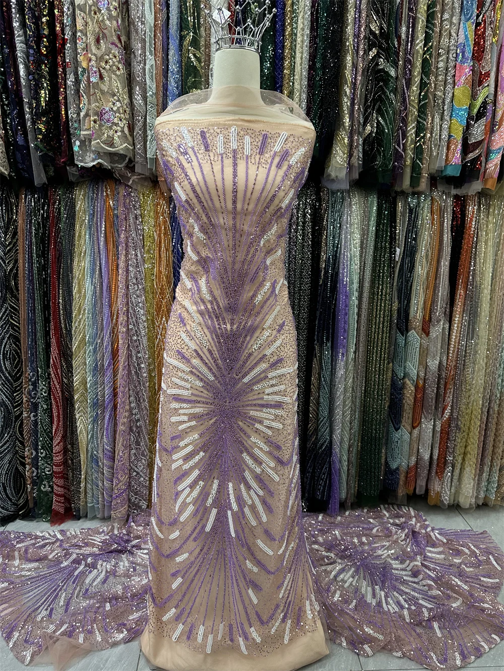 

African Groom Lace Fabric 2025 High Quality Luxury French Mesh Lace Fabric Sequins Nigerian Lace Fabrics For Wedding Dress Sew