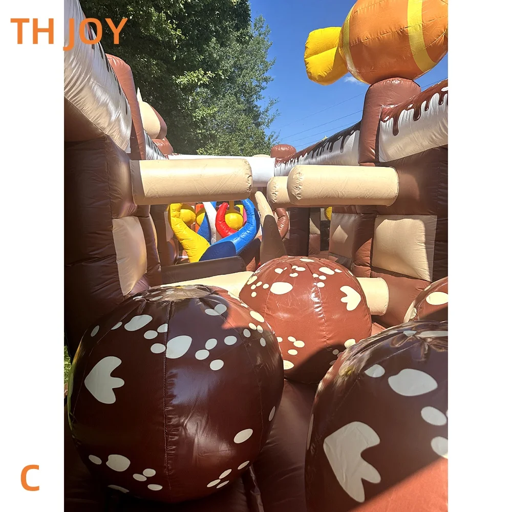 by ship to sea port, Commercial Inflatable Obstacle Course fun city, giant U shape Inflatable chocolate Theme Park playground