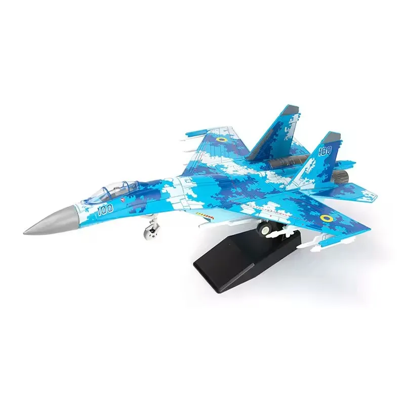 1/72 Scale Su-27 Fighter Jet Model Desk Ornament Ukrainian Digital Camouflage Aircraft Display Decor with Stand & Wheel Gift