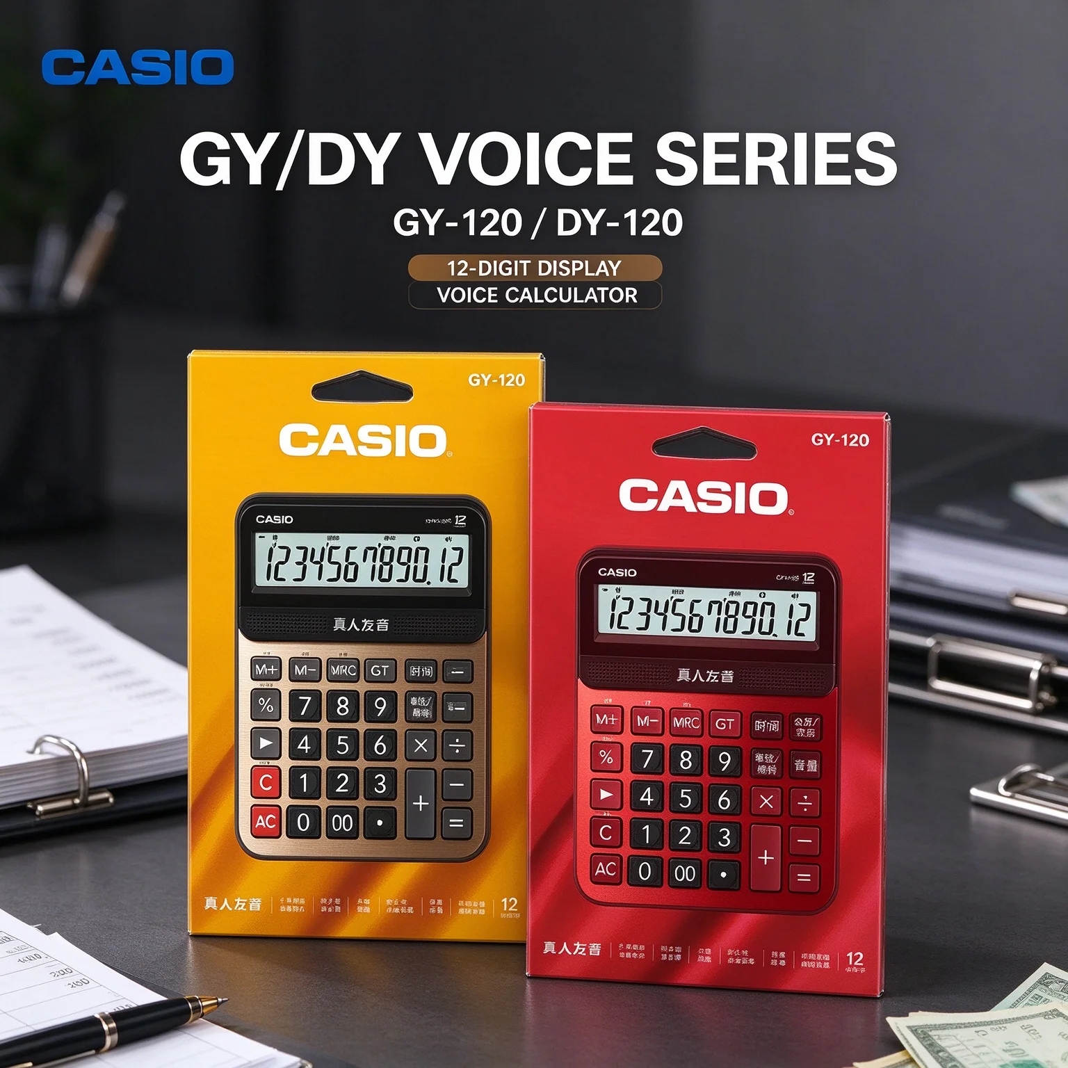 Casio GY120 DY120 Ergonomic Big Key Voice Calculator with Time & Alarm Function for Office and Retail Cashier