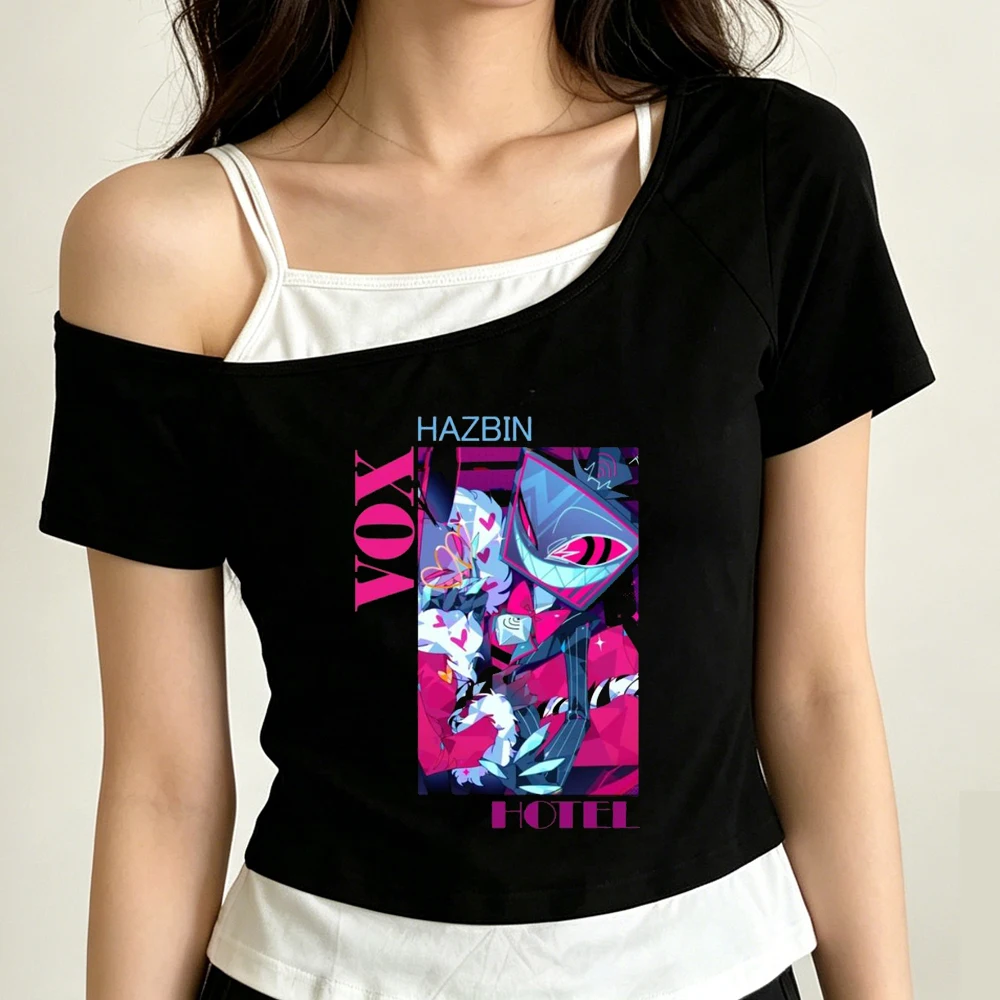 Hazbin Hotel cropped top ladies vintage baddie meme korean fashion kawaii top tees japan gyaru kawaii manga streetwear