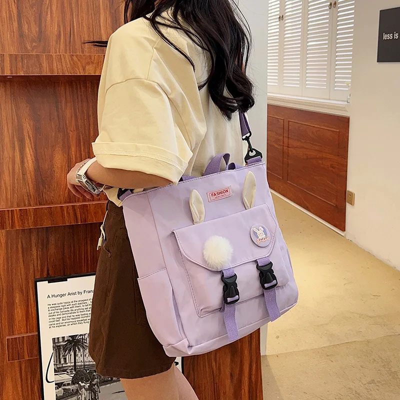 Female Student Large-capacity Make-up Shoulder Bag Korean Fashion Tote Bag Rabbit Ears Solid Color Fresh Crossbody Bag A random