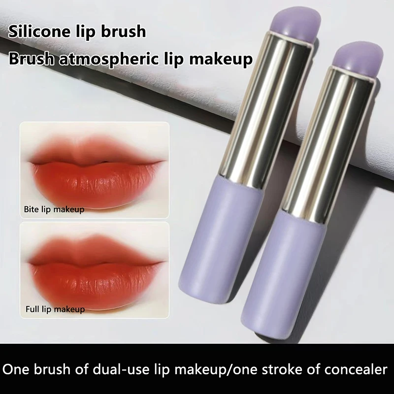 New Purple Silicone Lip Brush With Cover Angled Concealer Brush Lipstick Application Smudge Balm Lip Make Up Brush Cosmetic Tool