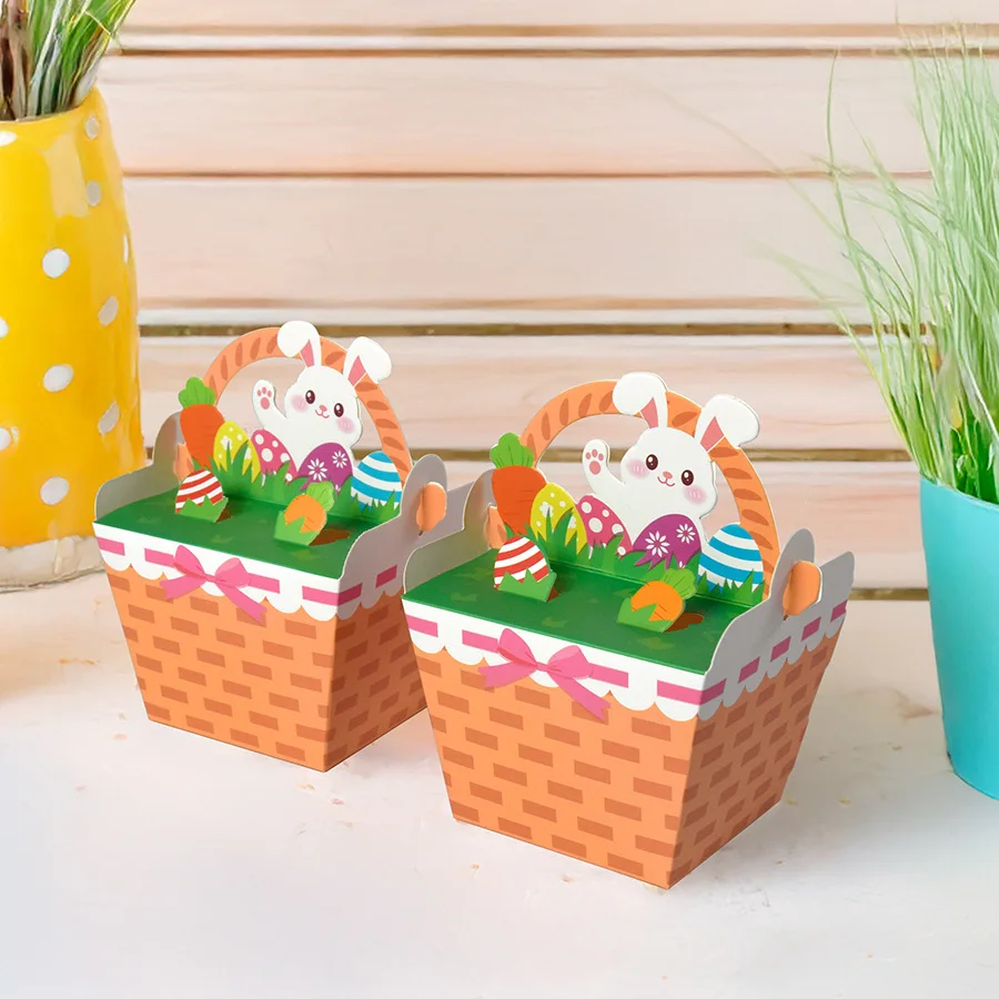 10Pcs Cute Easter Theme Paper Candy Boxes Bunny Rabbit Gift Packing Bags for Kids Birthday Baby Shower Happy Easter Party Decor