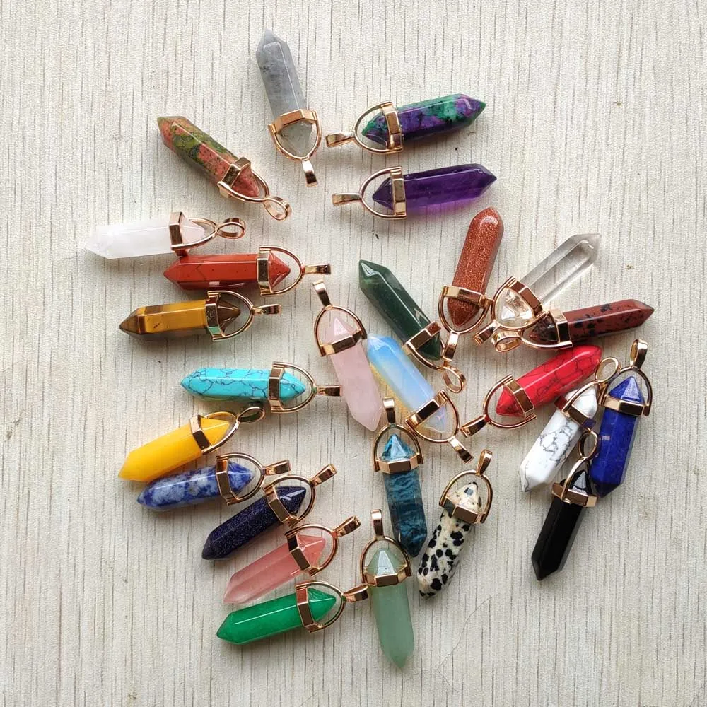 Natural Gem Stone Quartz Crystal Green Aventurine Pendulum Pillar Pendants for Jewelry Making 24pcs/Lot Wholesale Fast Shipping