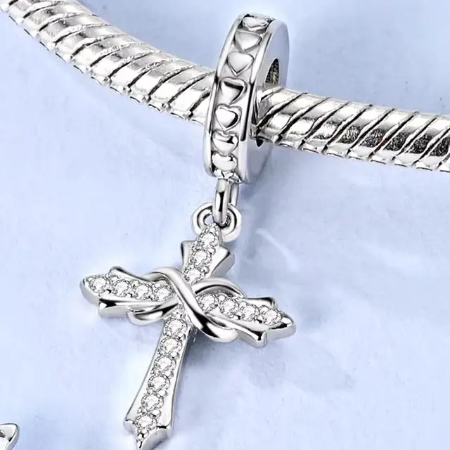 

Silver 925 Charm Cross Religion Fit Bracelet Necklace Lady Pendnat Original Jewelry