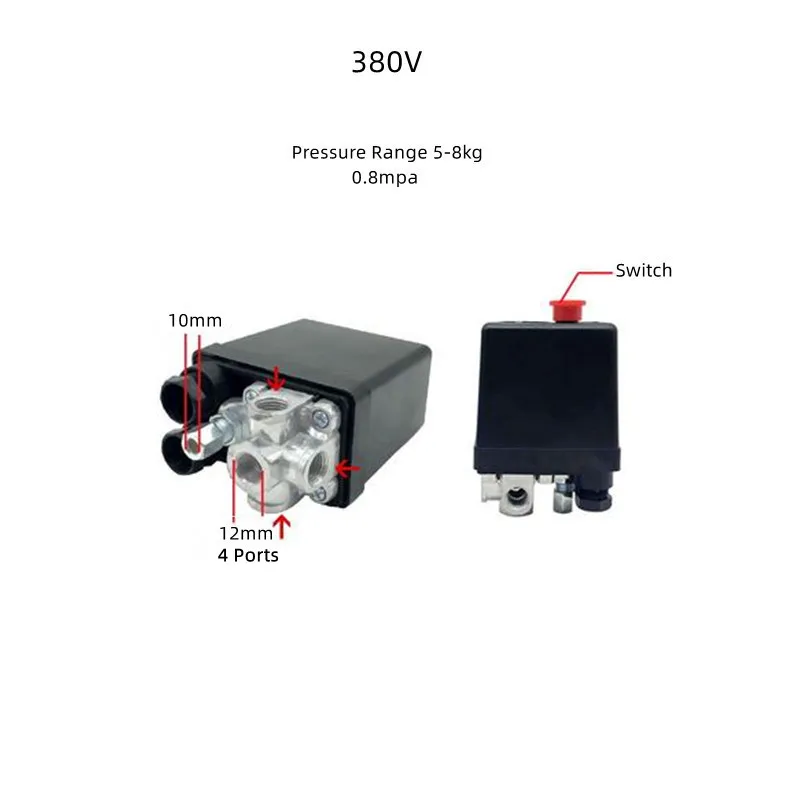 Interruptor de pressão do compressor de ar da bomba de ar de 3 fases 380v 1 porto/4 portscontroller conjunto automático do interruptor de pressão de ar