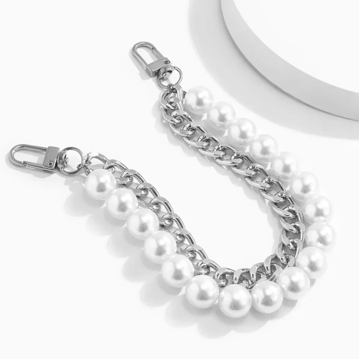 Vintage Pearls Metal Chain Strap Handbag Accessories 26CM Bag Straps for Handbags Handles for Handbag Imitation Pearl Bag Chain