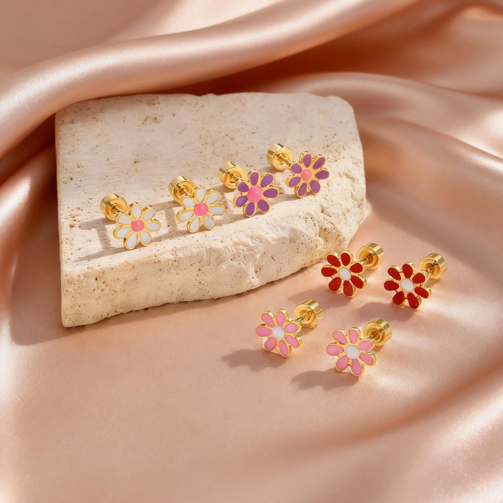 Colorful Flower Stud Earrings for Women Girls Stainless Steel Enamel Daisy Small Earrings Waterproof Trendy Jewelry Gifts