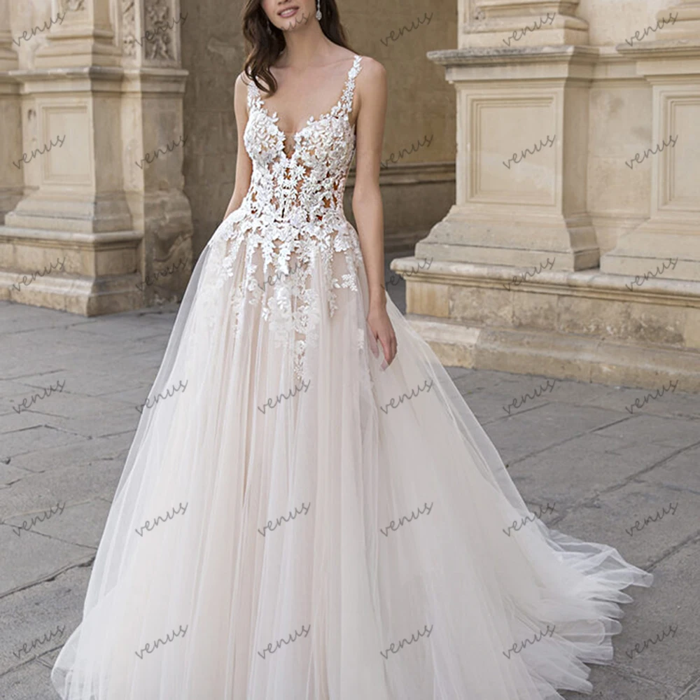 

Vintage Wedding Dresses A Line Tulle Tiered Bridal Gowns Lace Appliques Sleeveless Backless Vestidos De Novia Customized 2025