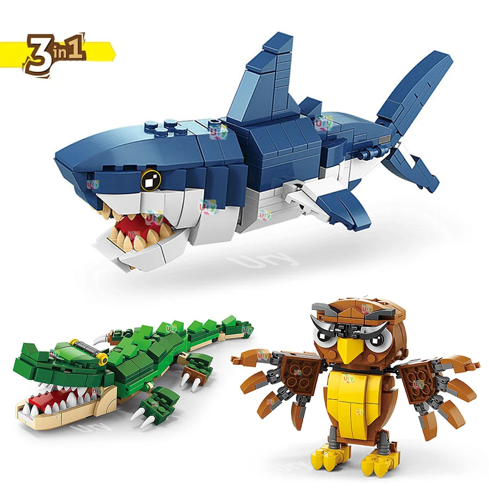 2026 New MOC 3in1 Ocean Animal Building Blocks, Shark Crocodile Marine Model, STEM DIY Educational Assembly Gift for Kids
