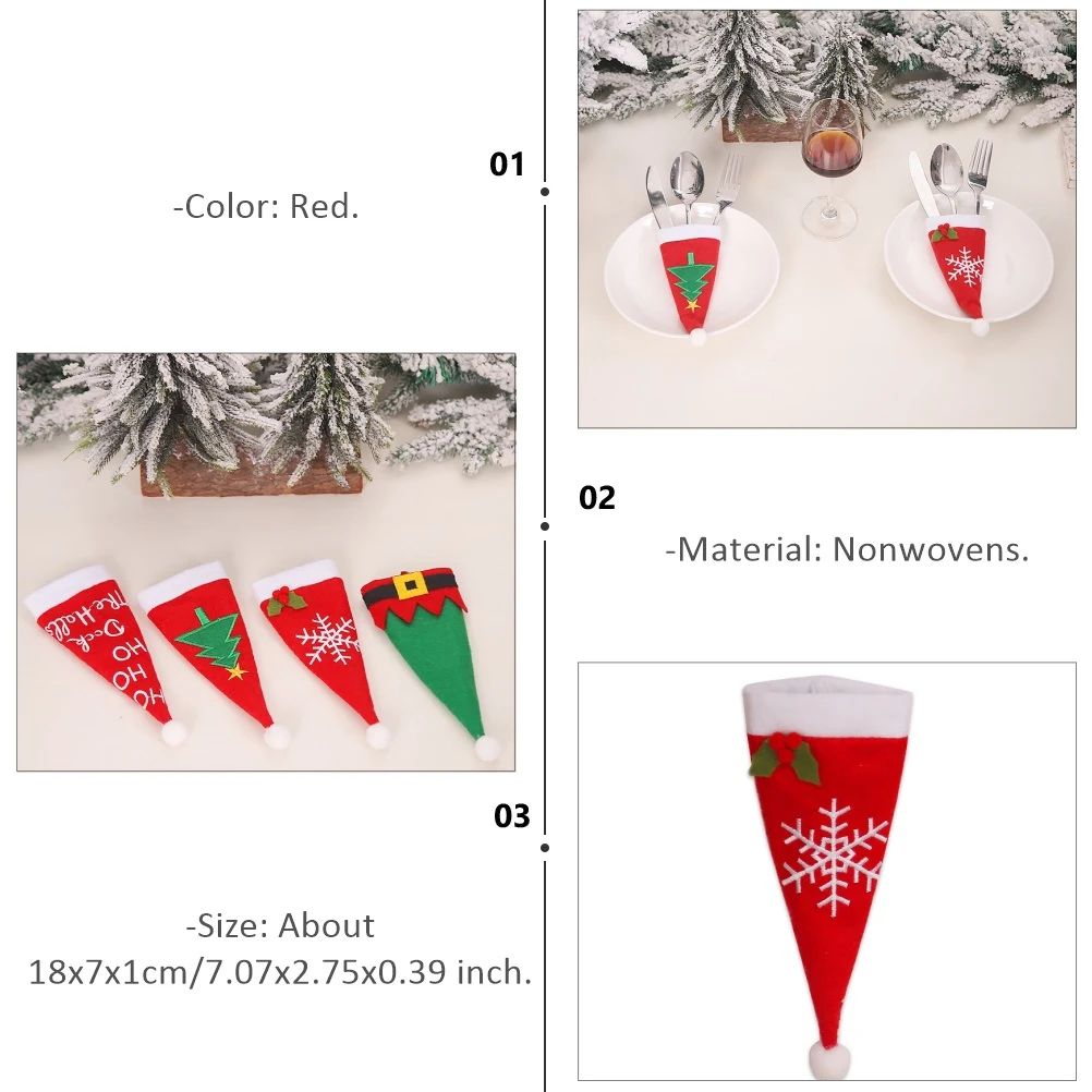 

6 Pcs Cutlery Set Christmas Tableware Cover Santa Hat Holder Xmas Bag Decorations Rack Decorative Silverware Non-woven Fabric