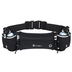 Waist Pack with Bottles Multiple Pockets Fanny Pack with Reflective Strip Waist Bag Adjustable Strap for Running Hiking Climbing