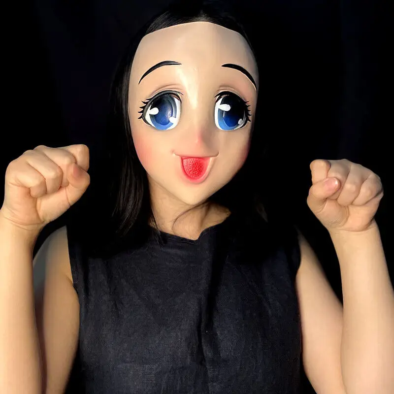 Sexy Cute Big Eyes Loli Latex Cartoon Doll Face Cosplay Mask, Female Manga Figure Comic for Girl, Silicone Props, Realistic Mask