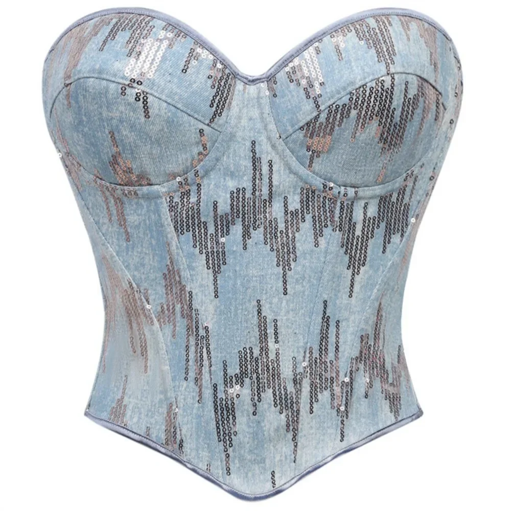 Corset Shaper Blue Vintage Palace Boned Bustier Strapless Outerwear Shaping Tank Top Sexy Lingerie Pornos Body Vrouw Steampunk