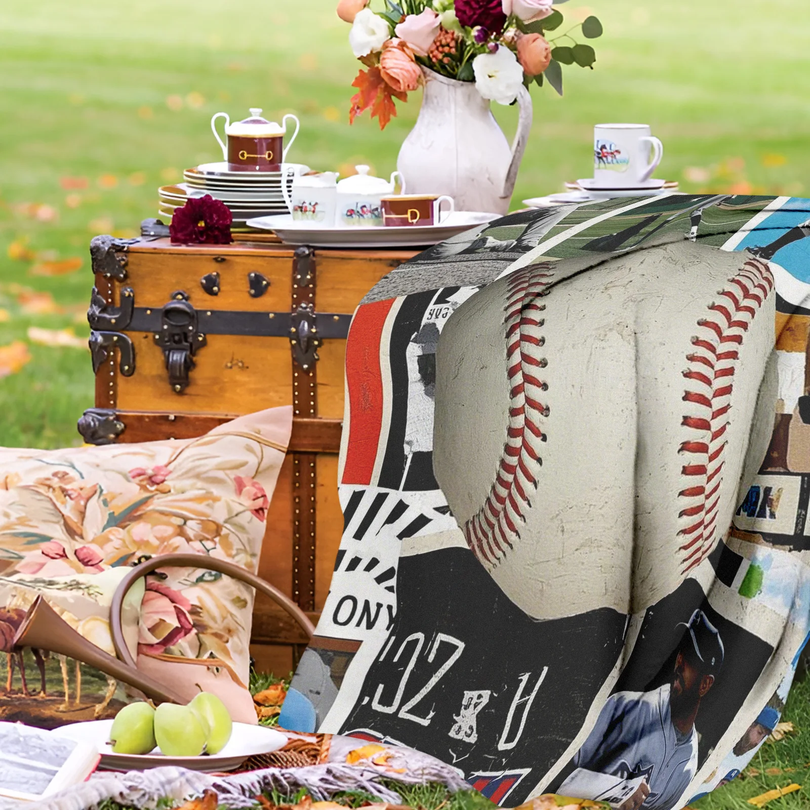 Baseball Player Collage Photo Design Outdoor Blanket For Camping Picnic And Nature Adventures With