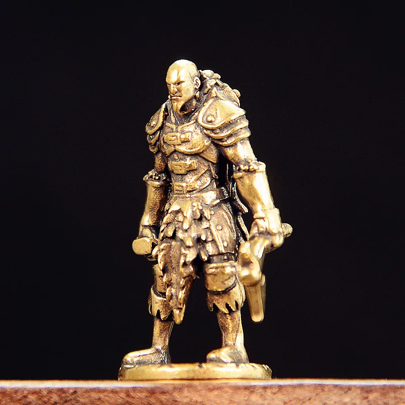 Brass Axe Warrior Figurines Miniatures Desktop Statue Ornaments Vintage Metal Solider Model Crafts Home Decorations Accessories