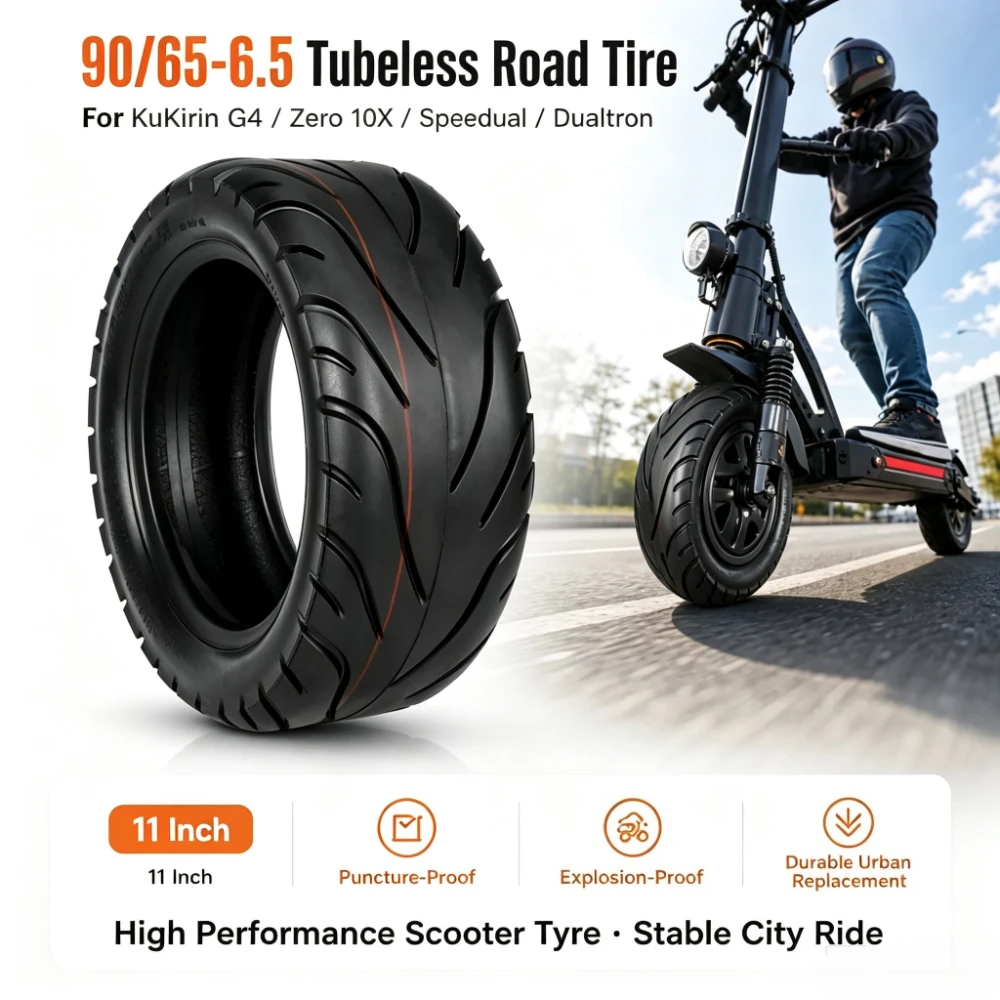 90/65-6.5 schlauchloser Straßenreifen für KuKirin G4 Zero 10X Speedual Dualtron – 11" pannensicherer und explosionsgeschützter Rollerreifen
