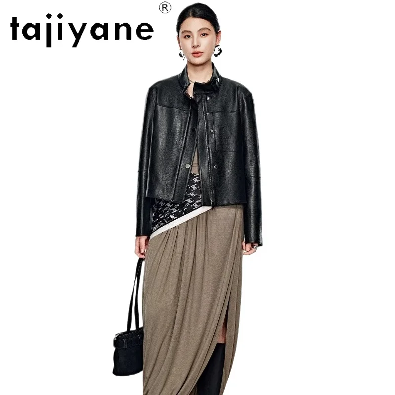 TAJIYANE Goatskin Real Leather Jackets Women Stand Collar Short Coat Lychee Pattern Genuine Leather Jacket 2026 Woman Clothes 자켓