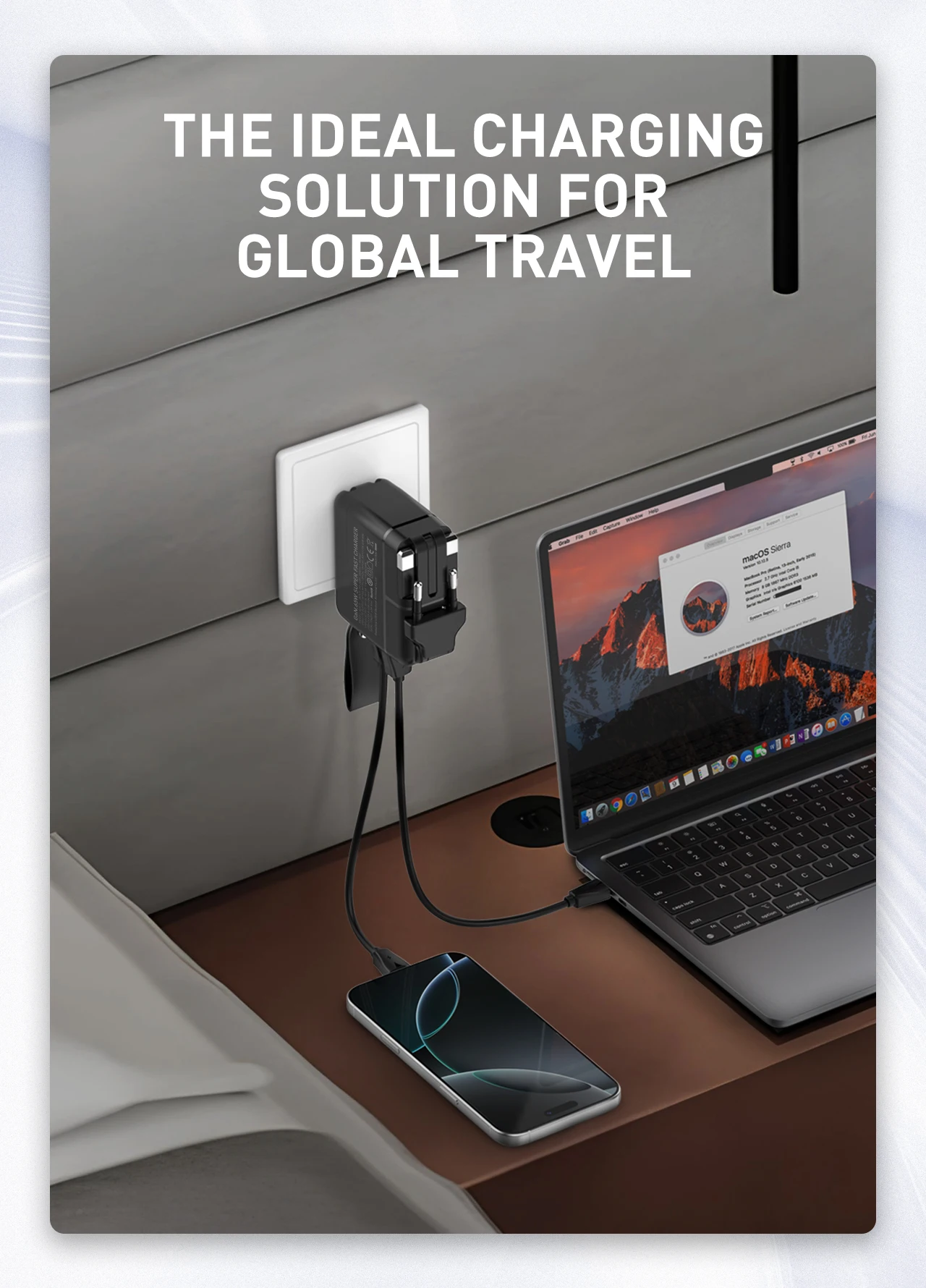 LDNIO GaN 65W international Travel Charger Universal Travel Adapter With1 QC3.0 USB A PD Type C Power Adapter for US EU UK AUS
