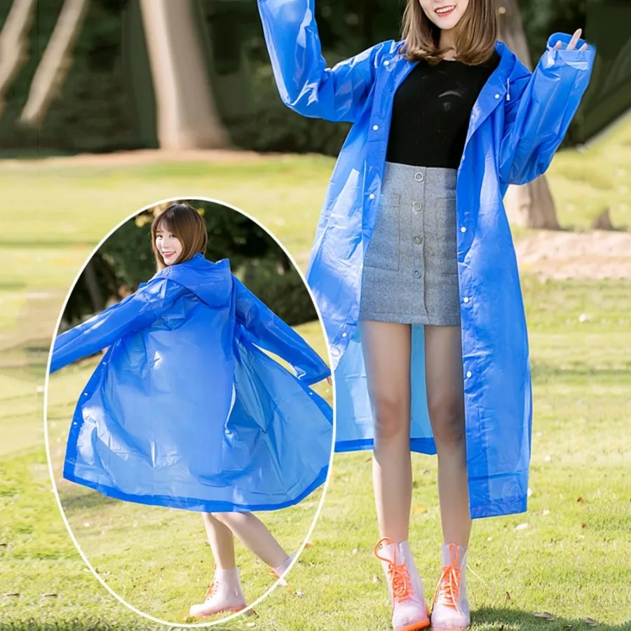 Fashion Women Men Adults EVA ProtectiveTransparent Raincoat With Hood For Rain Coat Outdoor Rainwear Waterproof Poncho