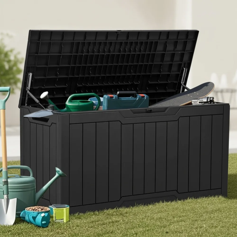 

80 Gallon Outdoor Storage Box, Weatherproof Lockable Deck Box for Patio Garden Pool Supplies, Black