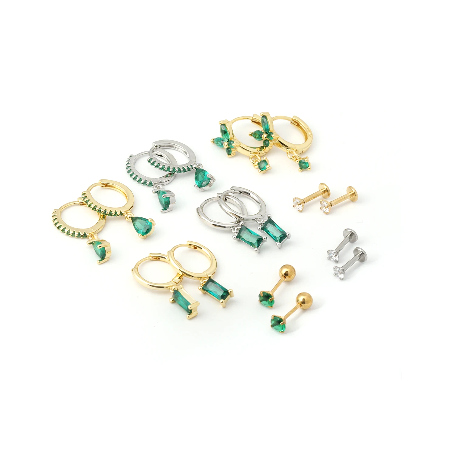 Fashion Green Color Zircon Small Hoop Earrings Women Geometry Butterfly Piercing Earring Wedding Korean Jewelry New Arrival 2023