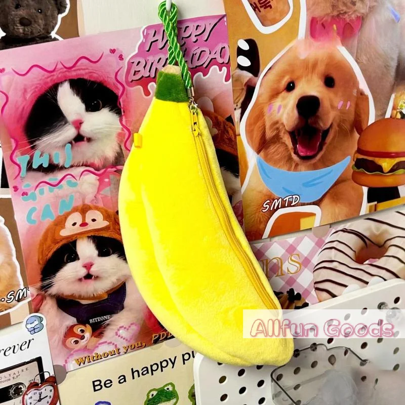 [TG835]Cute Cartoon Banana Plush Pen Case Kawaii Simulated Fruit Stationery Bag Stationery Supplies Multi-functional Storage Bag