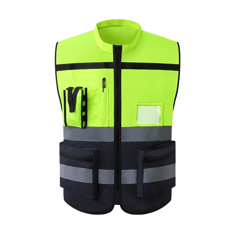 High Visibility Reflective Vest Zippered Construction Worker Safety Clothing Traffic Motorcycle Reflective Vest