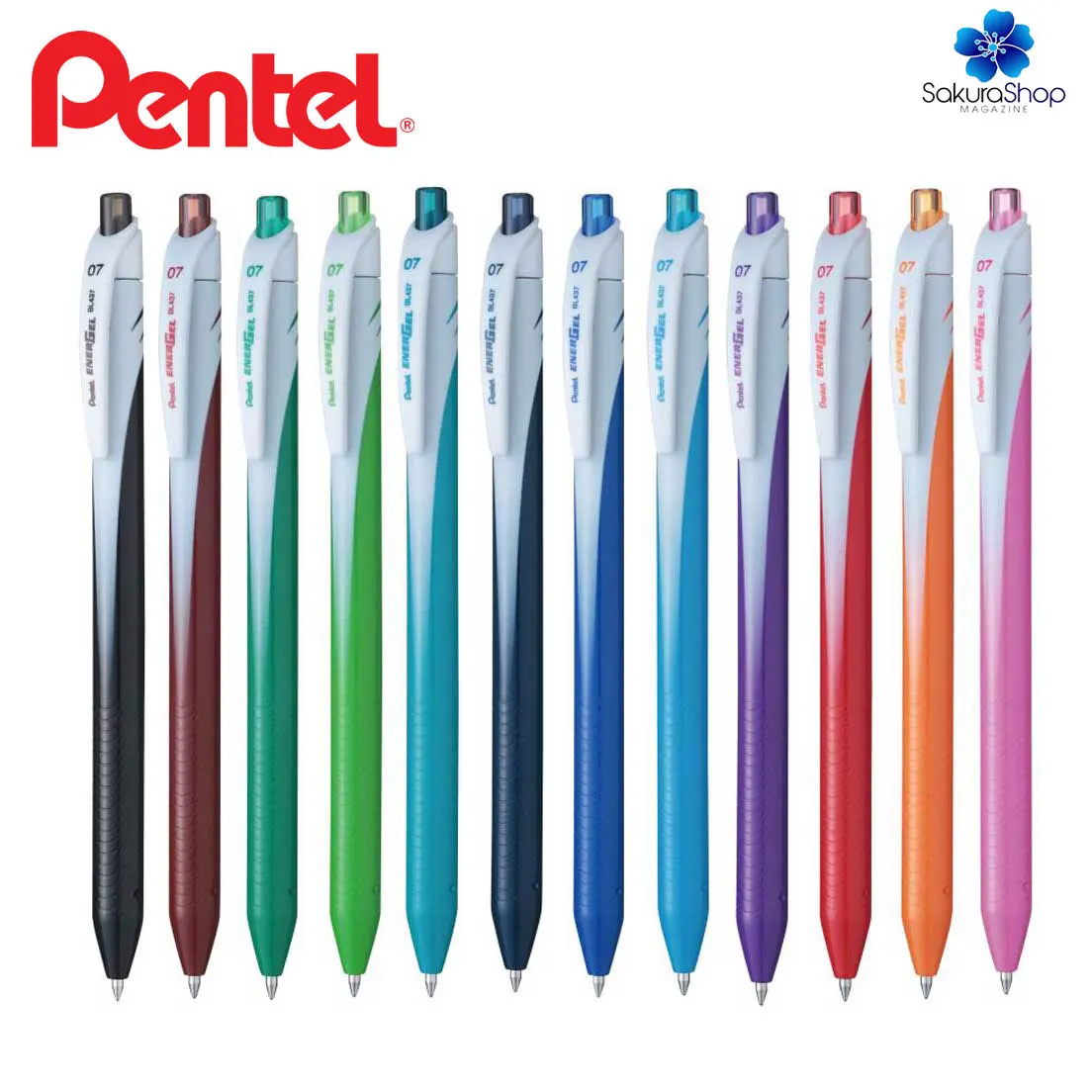 Kit 7 Caneta Gel Energel Wave PENTEL 0.7mm Retrátil