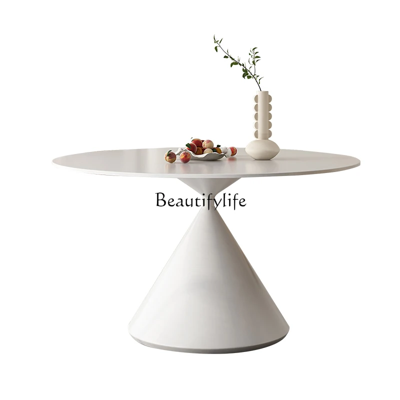 

Slate dining table Simple pure white round table Household round inlaid turntable