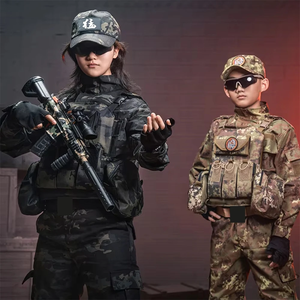 Children's Tactical Camouflage Suits Boys' Girls' Special Forces Long-Sleeved Full-Suit Clothing for CS Cosplay Hunting Shooting image 6