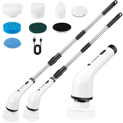 Cordless Spin Scrubber elétrico, Chuveiro Escova De Limpeza, 8 Cabeças De Escova Substituíveis, Rodo de Extensão Ajustável