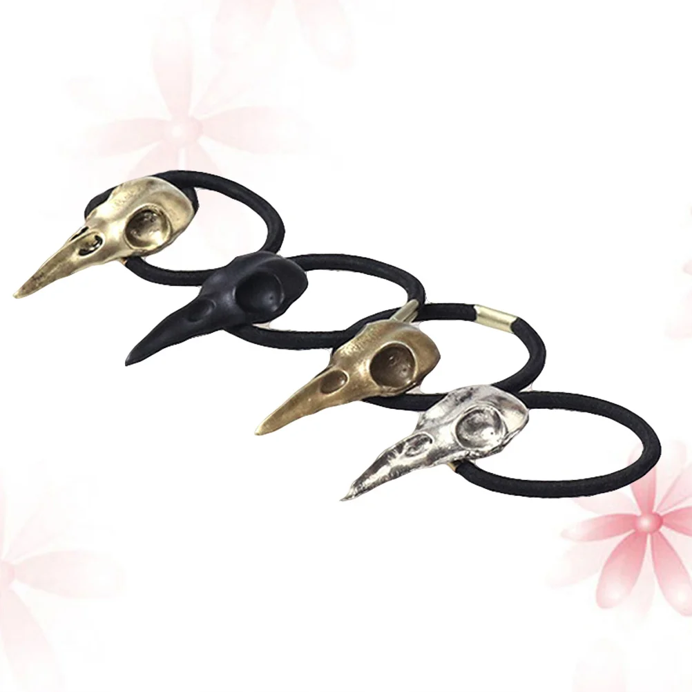 

4Pcs 3D Crow Skull Hair Rings Lifelike Skull Design Elastic Hair Accessories Punk Style for Mardi Gras Rave Carnival