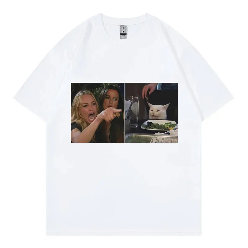 

Funny Woman Yelling At Cat Meme Graphic T Shirts High Quality Fashion Short Sleeve T-shirts Unisex Casual Loose Cotton T-shirt