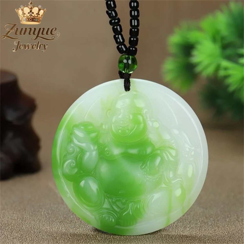 

Natural Green White Jade Maitreya Buddha Pendant Luxury Quality Jewelry Fashion Jewelry Exquisite Elegant Charms Popular Gift